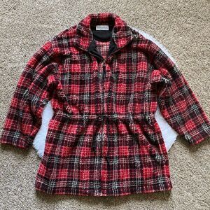 Marsh Landing Coat Red Black Zip Front Drawstring Waist Womens Size Medium